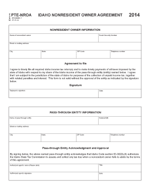 Idaho Nonresident Owner Agreement Form PTE-NROA