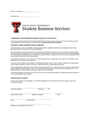 Nonresident Tuition Exemption Request for Faculty or TA/RA/GPTI