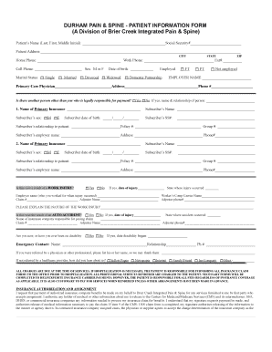 Durham Pain & Spine Patient Information Form