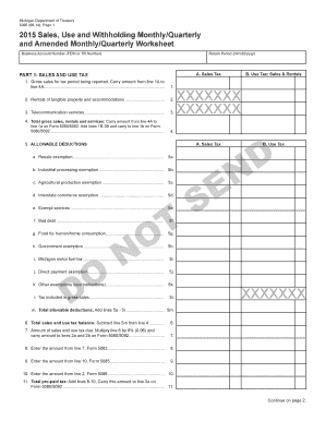Michigan Sales Use and Withholding Monthly/Quarterly Worksheet