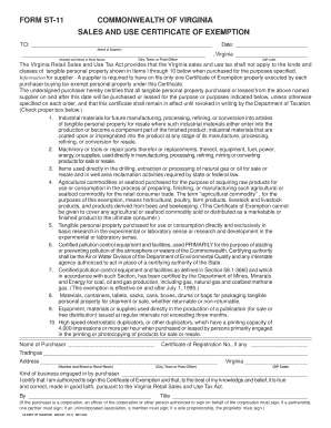 Virginia Sales and Use Tax Exemption Certificate