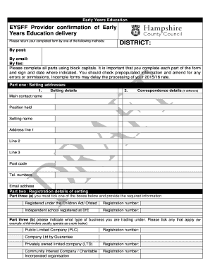 Early Years Education Provider Confirmation Form