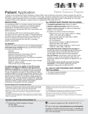 AstraZeneca Patient Assistance Program Application