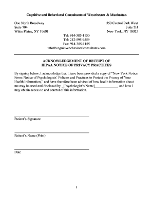 HIPAA Privacy Practices Acknowledgement Form