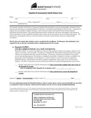 Hepatitis B Immunization Health History Form