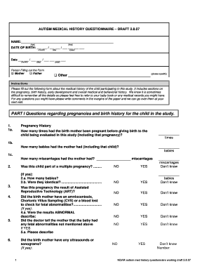 Autism Medical History Questionnaire