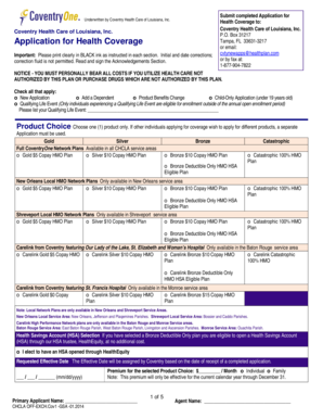 Coventry Health Care of Louisiana Application for Health Coverage