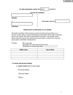 Georgia Permanent Parenting Plan Order