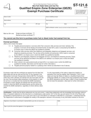 New York State Sales and Use Tax Exempt Purchase Certificate