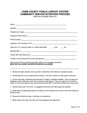 Cobb County Community Service Work Packet