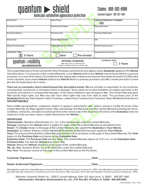 Quantum-Shield Vehicle Protection Limited Warranty