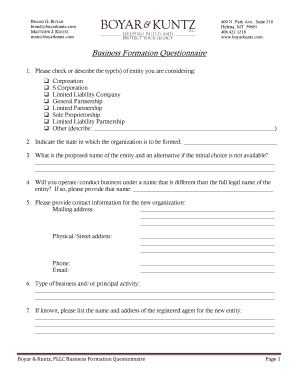 Business Formation Questionnaire