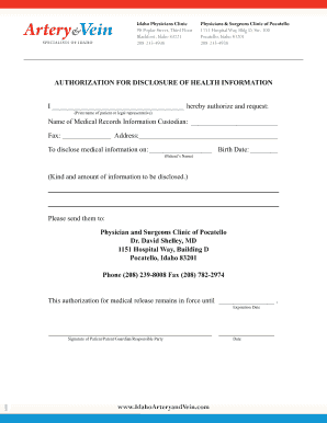Idaho Medical Release Authorization Form
