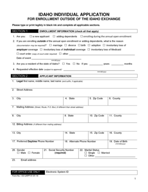 Idaho Individual Health Insurance Application