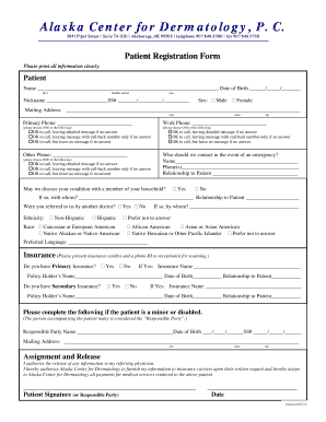 Alaska Center for Dermatology Patient Registration Form