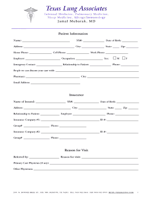 Texas Lung Associates Patient Information Form