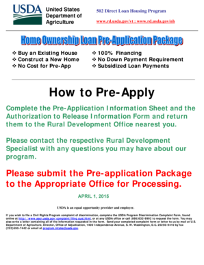 USDA 502 Direct Loan Housing Program Pre-Application