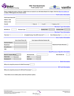 Fifth Third Bank Profit Center Form