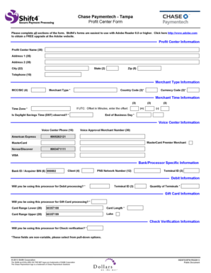 Chase Paymentech Profit Center Form