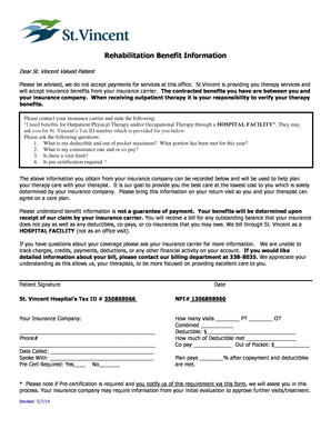 St. Vincent Rehabilitation Benefit Information Form