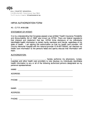 Authorization to release information to family members - HIPAA AUTHORIZATION FORM - Hill Country Memorial Hospital - hillcountrymemorial