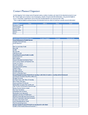 Contact Planner/Organizer Form