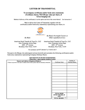 Letter of Transmittal for Share Merger