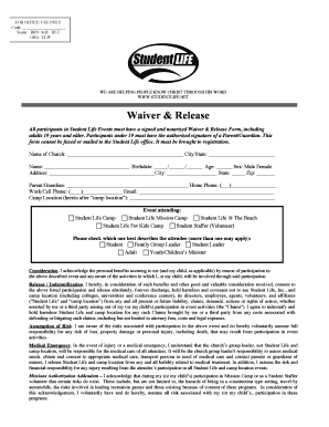 Student Life Event Waiver and Release Form