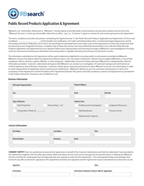 IRBsearch Public Records Products Application Agreement