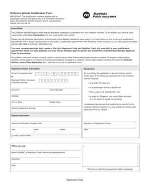 Collector Vehicle Qualification Form