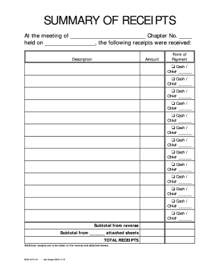 Summary of Receipts Form