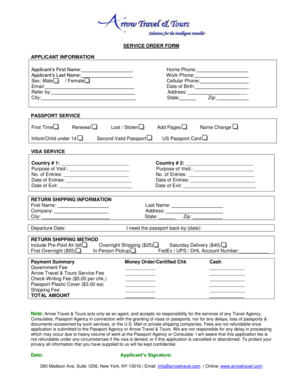 US Passport Service Order Form