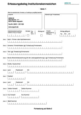 Erfassungsbeleg Institutionskennzeichen