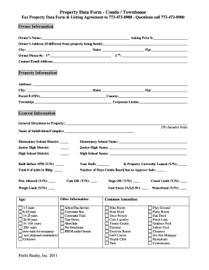 Condo Townhouse Property Data Form