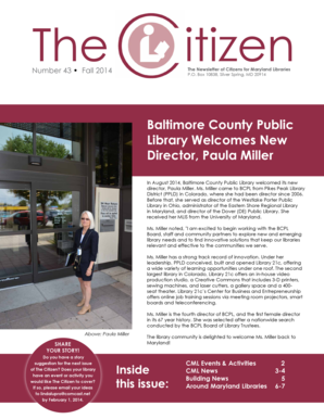 The itizen Number 43 Fall 2014 The Newsletter of Citizens for Maryland Libraries P - citizensformarylandlibraries