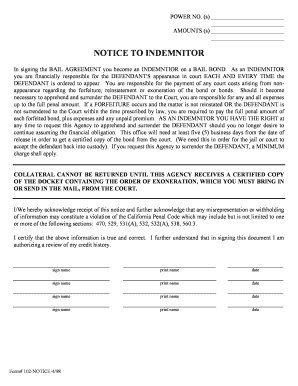 Bail Agreement Indemnitor Notice