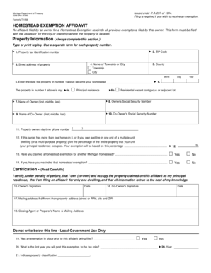 Michigan Homestead Exemption Affidavit