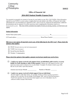 2014-2015 Student Monthly Expense Form