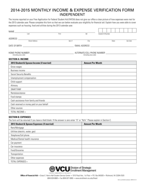2014-2015 Monthly Income & Expense Verification Form