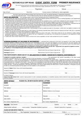 Motorcycle Off-Road Event Entry Form