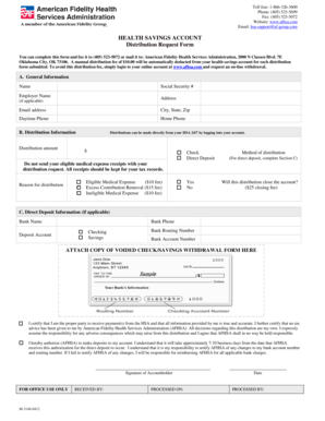 Health Savings Account Distribution Request Form