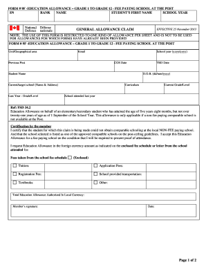 Education Allowance Form 9F