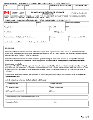 FORMULAIRE # 8 – INDEMNITÉS SCOLAIRE – PRÉ ET MATERNELLE - ÉCOLE PAYANTE