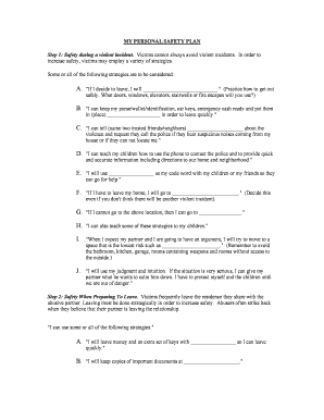 Personal Safety Plan for Domestic Violence