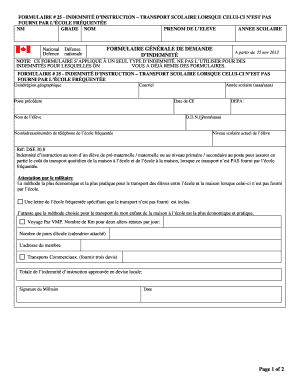 FORMULAIRE # 25 - INDEMNITÉ D’INSTRUCTION – TRANSPORT SCOLAIRE