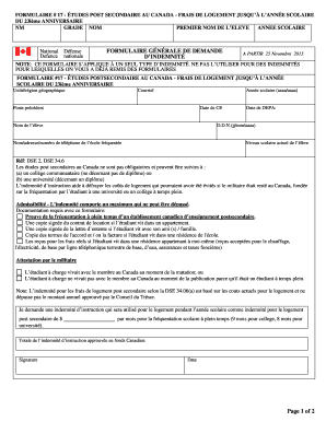 FORMULAIRE # 17 - ÉTUDES POST SECONDAIRE AU CANADA - FRAIS DE LOGEMENT JUSQU’À L’ANNÉE SCOLAIRE DU 23ième ANNIVERSAIRE