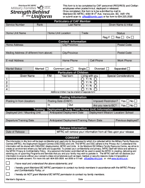 Military Family Resource Centre Posting Form