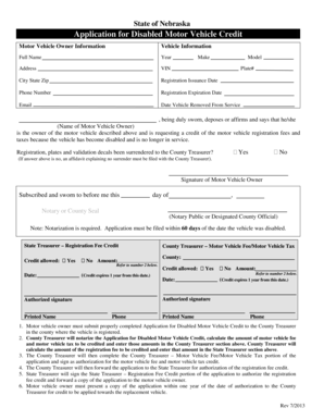 Nebraska Disabled Motor Vehicle Credit Application