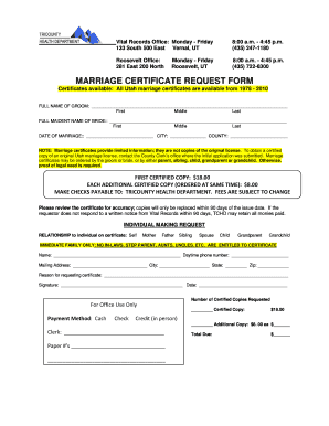 Utah Marriage Certificate Request Form