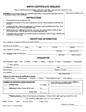Utah Birth Certificate Request Form
